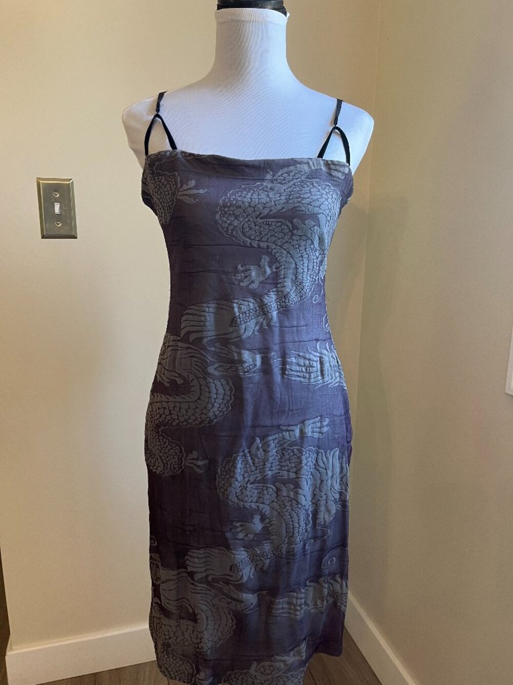 Vintage Betsey Johnson Stretch Dragon Tattoo Dress, Size Large NWT